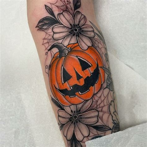 Witchy Delight: Pumpkin Tattoos featuring Witch Hats